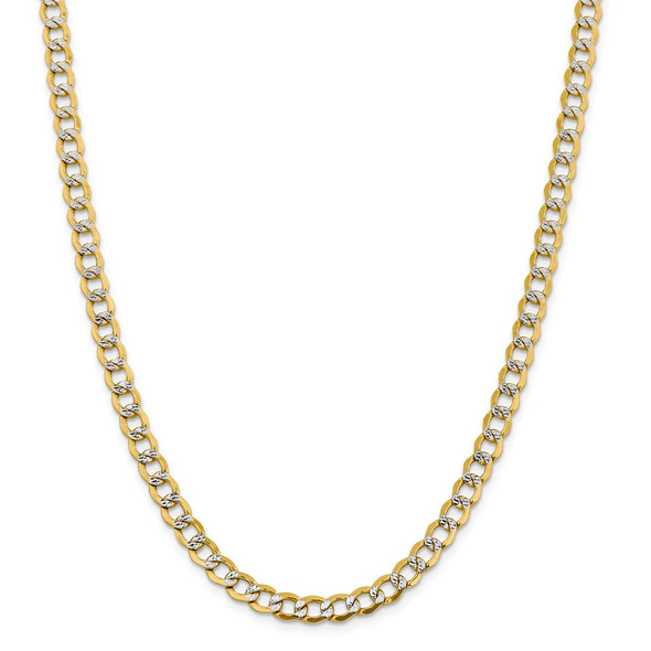 22" 14k Yellow Gold 6.75mm Semi-solid w/ Rhodium-plating Pave Curb Chain Necklace