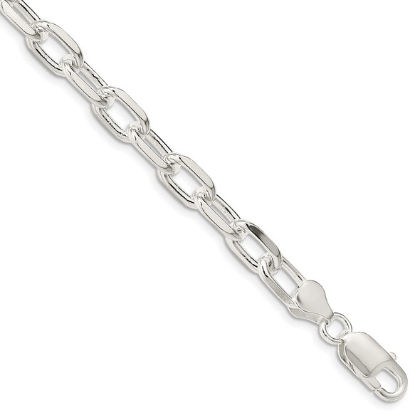 9" Sterling Silver 7.5mm Diamond-cut Long Link Cable Chain Bracelet