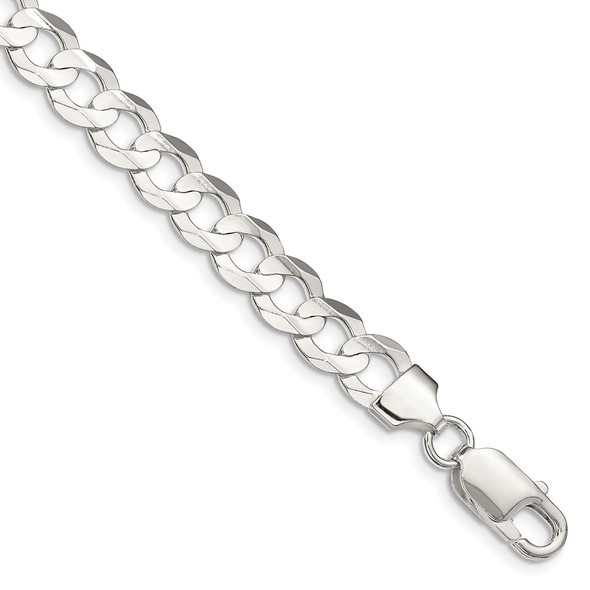 7" Sterling Silver 8mm Concave Beveled Curb Chain Bracelet