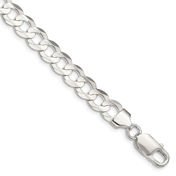 9" Sterling Silver 8mm Concave Beveled Curb Chain Bracelet