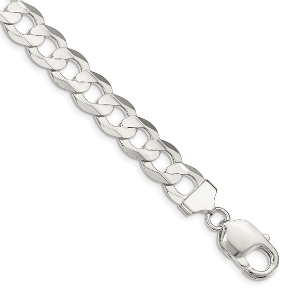 9" Sterling Silver 9.75mm Concave Beveled Curb Chain Bracelet