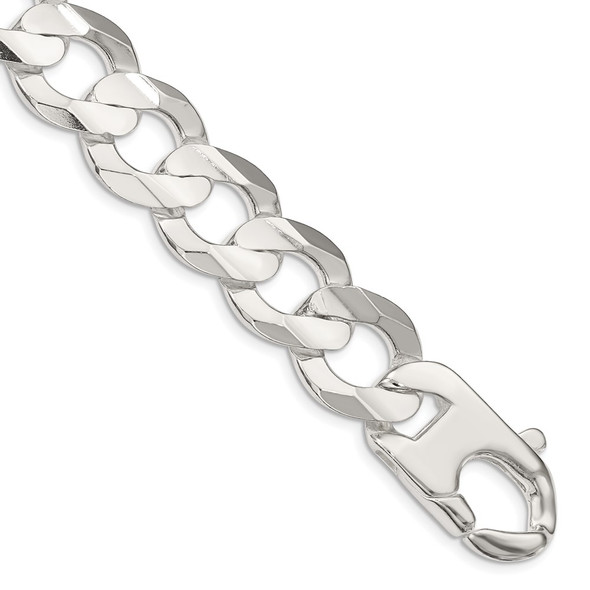 7" Sterling Silver 15.75mm Concave Beveled Curb Chain Bracelet