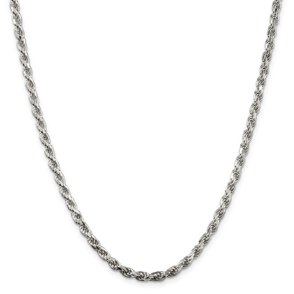 26" Rhodium-plated Sterling Silver 3.5mm Diamond-cut Rope Chain Necklace