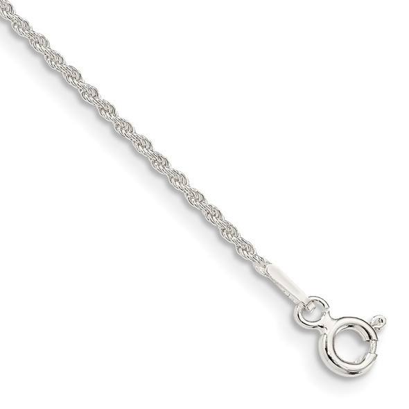 10" Sterling Silver 1.3mm Solid Rope Chain Anklet