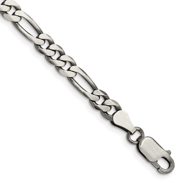 7" Sterling Silver Antiqued 5.5mm Figaro Chain Bracelet
