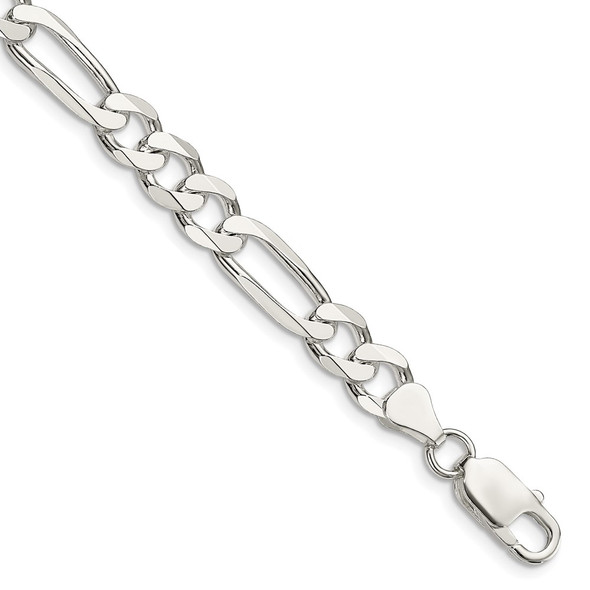 9" Sterling Silver 7.5mm Figaro Chain Bracelet