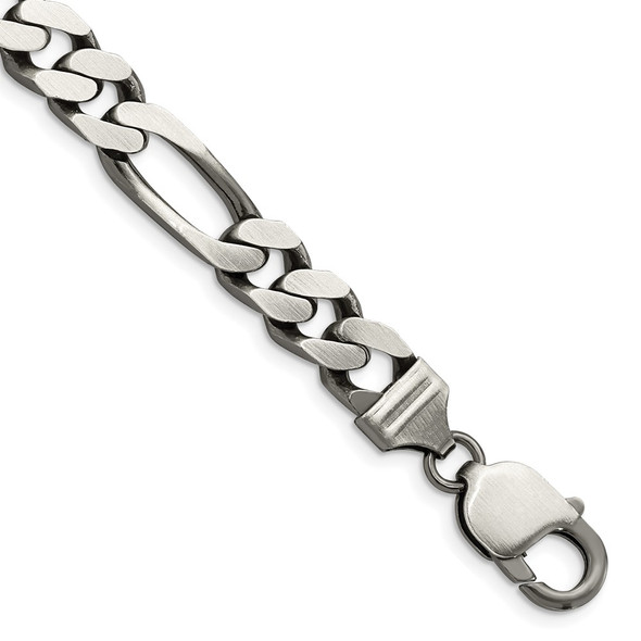 9" Sterling Silver Antiqued 9mm Figaro Chain Bracelet