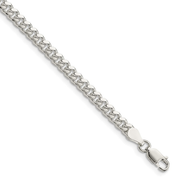 7" Sterling Silver 4mm Domed w/ Side Diamond-cut Curb Chain Bracelet