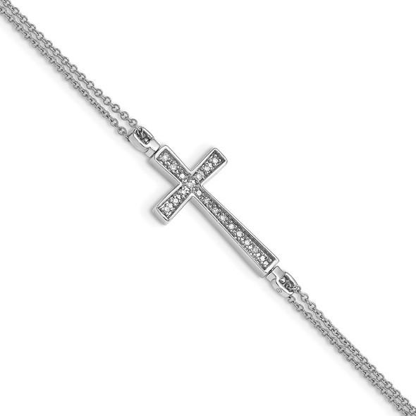 Sterling Silver Rhodium 0.1ctw. Black & White Diamond Reversible Cross 2 Strand Bracelet