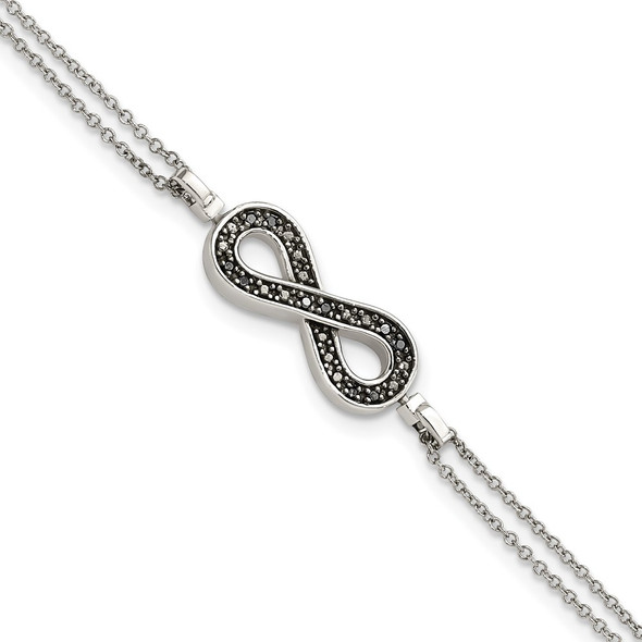 Sterling Silver Rhodium 0.1ctw. Black/White Diamond Reversible Infinity w/ .5in ext. Bracelet