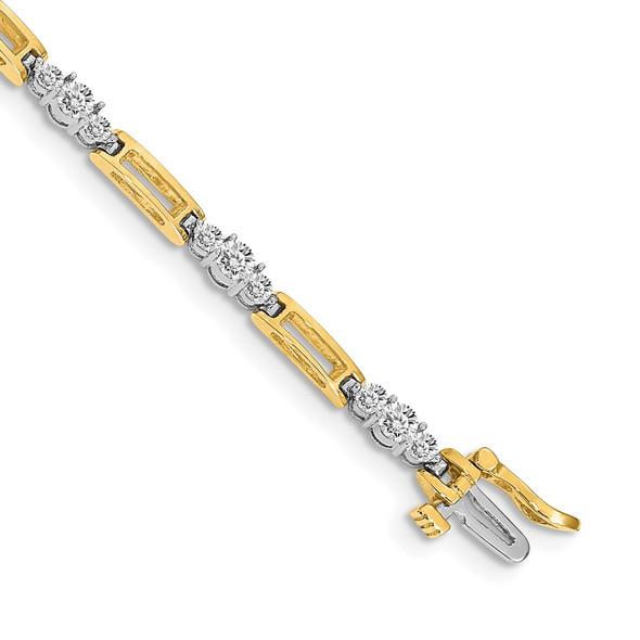 14k Two-tone Gold AA Diamond Fancy Link Tennis Bracelet