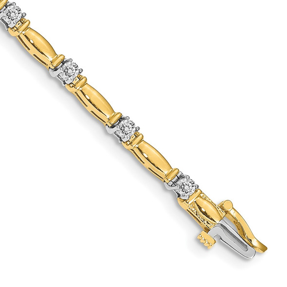 14k Two-tone Gold AA Diamond Bar Link Tennis Bracelet