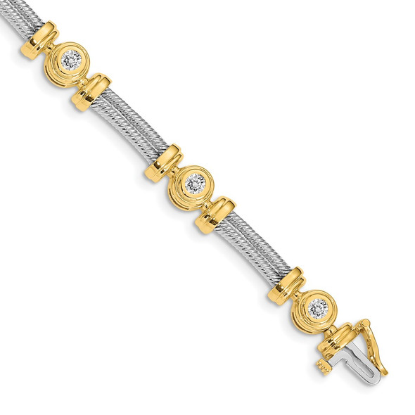 14k Two-tone Gold AA Diamond Fancy Bracelet