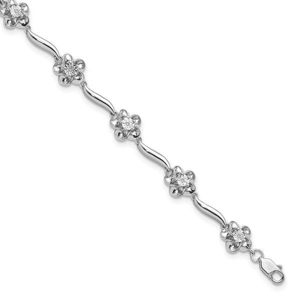 Sterling Silver Rhodium-plated Floral Diamond Bracelet