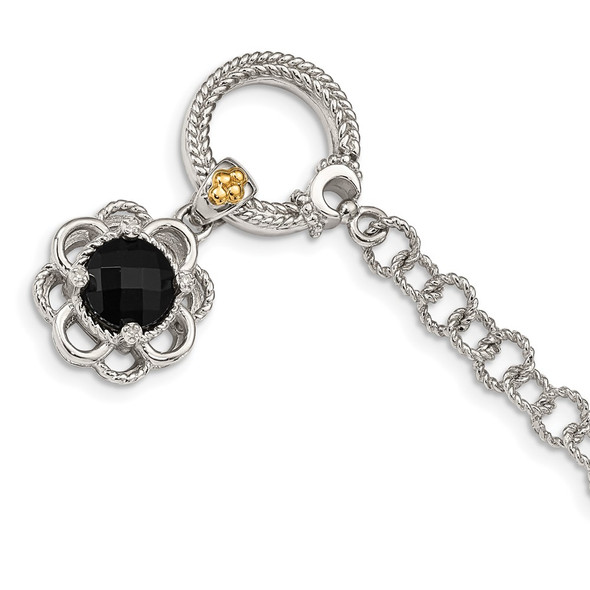 Sterling Silver w/ 14k Yellow Gold Accent Onyx & Diamond 7.5in Toggle Bracelet