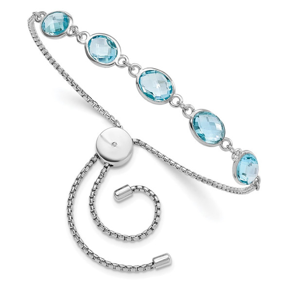 Sterling Silver Rhodium-plated Blue Topaz & CZ Adjustable Bracelet