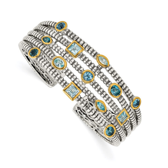 Sterling Silver/Gold-tone Sky/Swiss/London Blue Topaz Cuff Bracelet