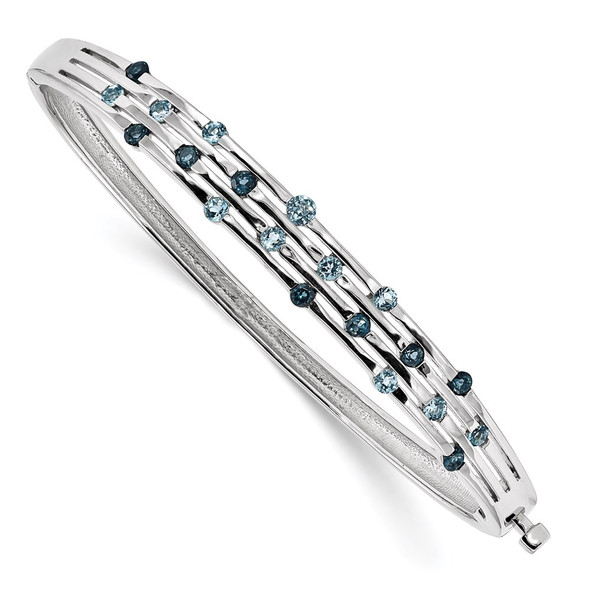 Sterling Silver Rhodium-plated Light Swiss/London Blue Topaz Hinged Bangle Bracelet