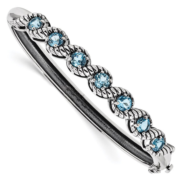 Sterling Silver Rhodium-plated Light Swiss Blue Topaz Hinged Bangle Bracelet QX985BT