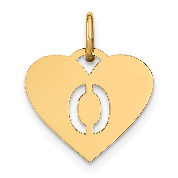 14k Yellow Gold Initial Letter O Initial Heart Charm