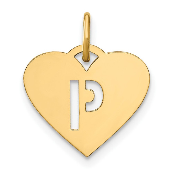 14k Yellow Gold Initial Letter P Initial Heart Charm