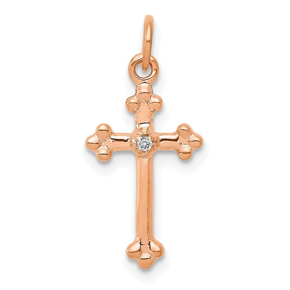 14k Rose Gold Small Diamond Budded Cross Charm