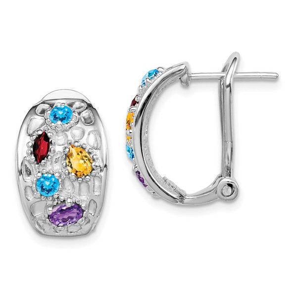 Sterling Silver Rhodium-plated Amethyst/Blue Topaz/Garnet/Citrine Omega Back Earrings