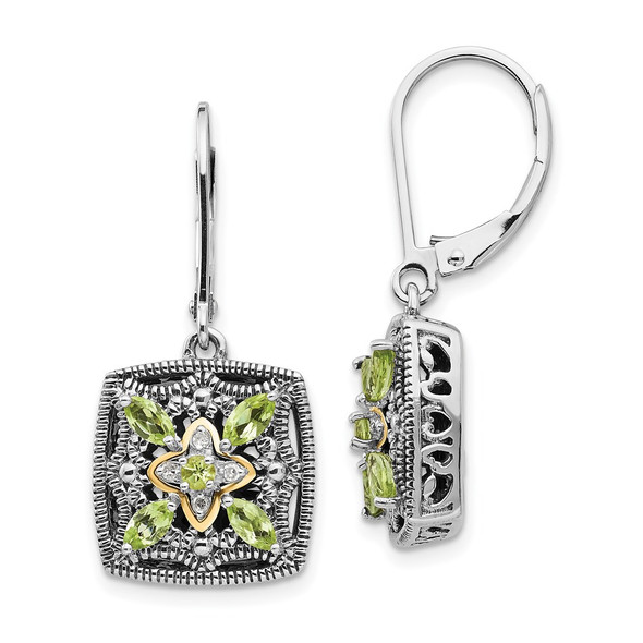 Sterling Silver w/14k Yellow Gold Diamond & Peridot Earrings