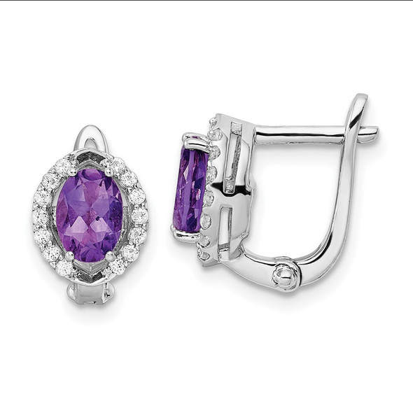 Sterling Silver Rhodium-plated 1.74ctw Amethyst/White Topaz Oval Hinged Earrings