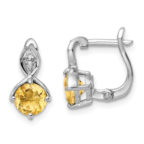 Sterling Silver Rhodium-plated 1.90t.w. Citrine/White Topaz Hinged Earrings
