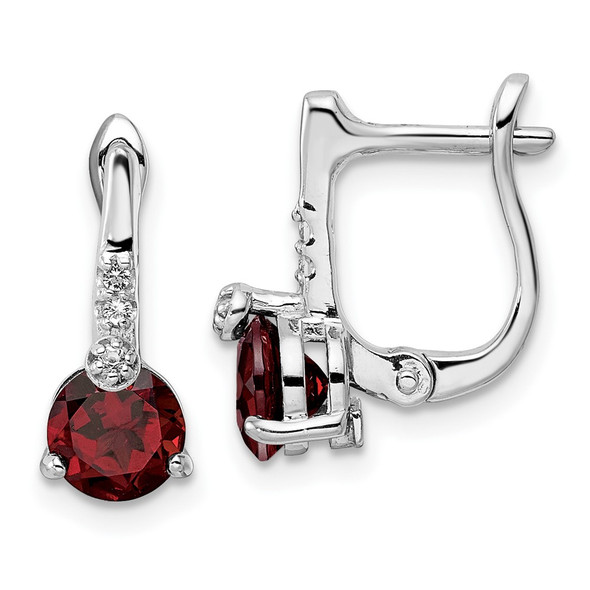 Sterling Silver Rhodium-plated 2.20ctw Garnet/White Topaz Circle Hinged Earrings