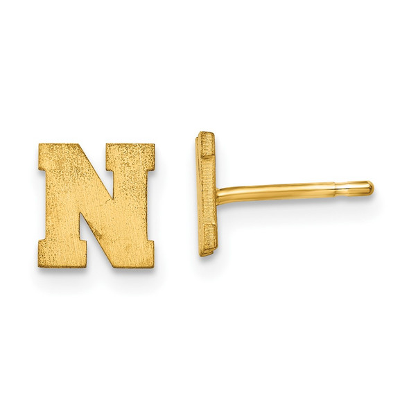 14k Yellow Gold Brushed Letter N Initial Post Earrings