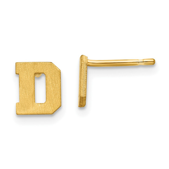 14k Yellow Gold Brushed Letter D Initial Post Earrings