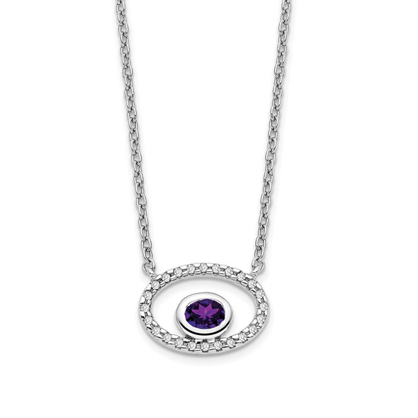 14k White Gold Oval Amethyst and Diamond 18in. Necklace