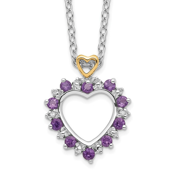 Sterling Silver & 14K Yellow Gold Rhodium Plated Amethyst & Diamond Necklace
