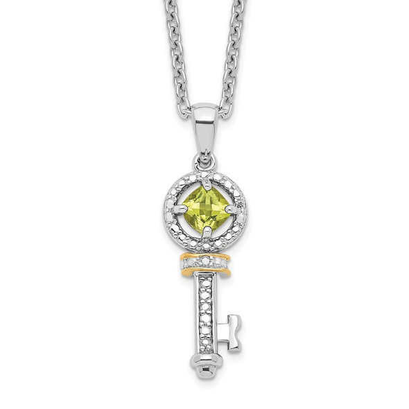 Sterling Silver & 14k Yellow Gold Accent Peridot & Diamond Key 18inch Necklace