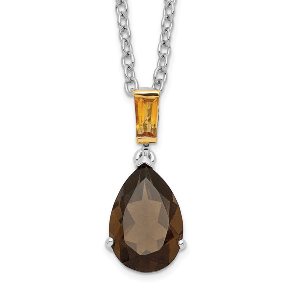 Sterling Silver & 14k Yellow Gold True Two-tone Accent Smoky Quartz & Citrine Necklace