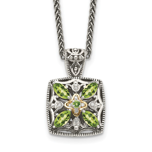 Sterling Silver w/14k Yellow Gold Diamond & Peridot Necklace