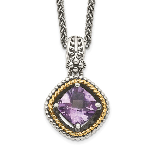 Sterling Silver w/14k Yellow Gold Amethyst Necklace QTC356