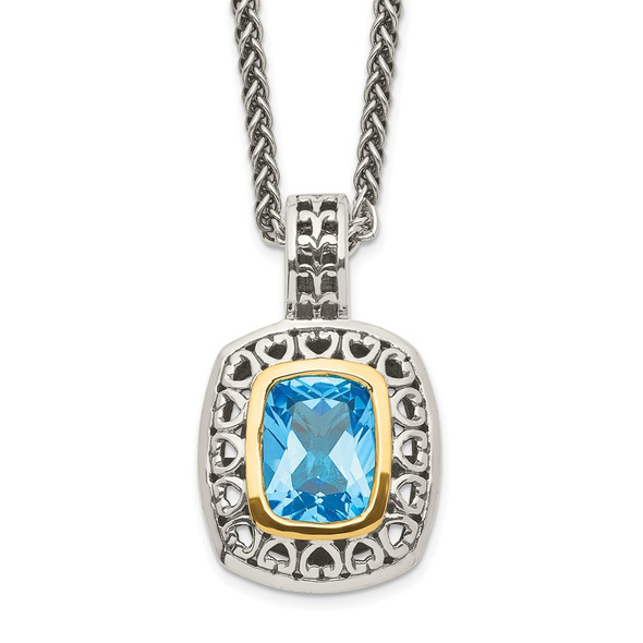Sterling Silver w/14k Yellow Gold Antiqued Light Swiss Blue Topaz Necklace