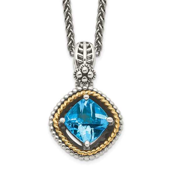 Sterling Silver w/14k Yellow Gold Swiss Blue Topaz Necklace QTC357