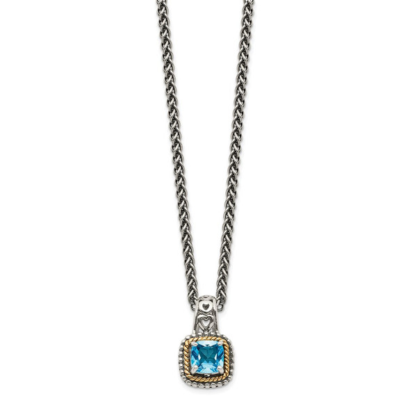 Sterling Silver w/14k Yellow Gold Blue Topaz Necklace QTC799