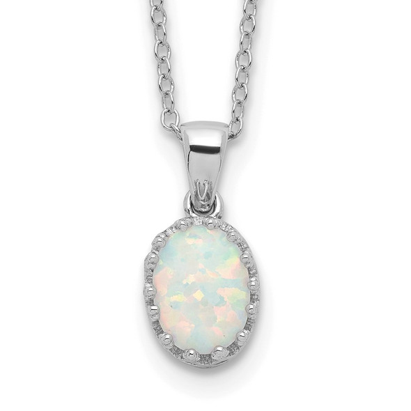 Sterling Silver Rhodium-plated Polish Oval Created Opal Necklace