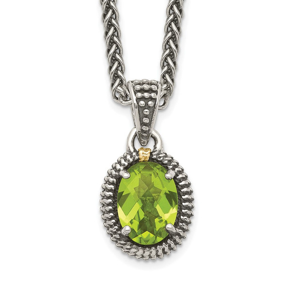Sterling Silver w/14k Yellow Gold Peridot Oval Necklace