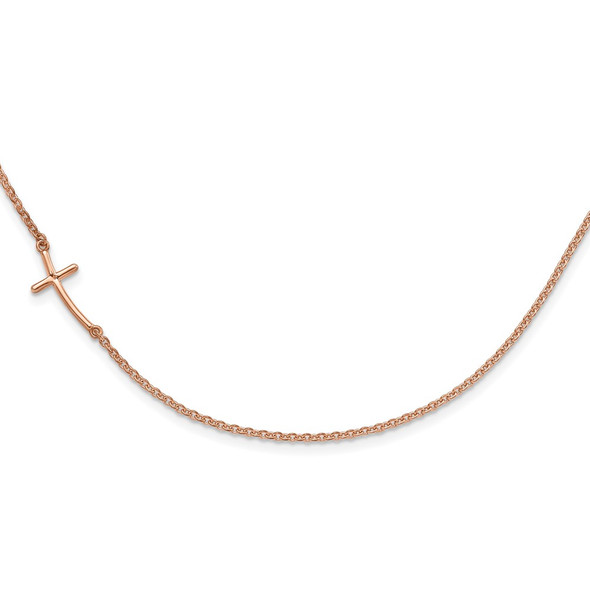 Sterling Silver Rose Gold-plated Small Off-Set Sideways Curved Cross Necklace