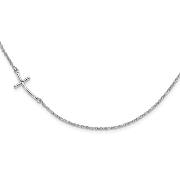 Sterling Silver Rhodium-plated Large Off-Set Sideways Curved Cross Necklace