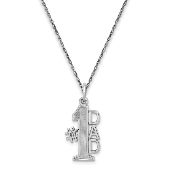 14k White Gold Polished #1 DAD Charm w/ 18in Chain Necklace