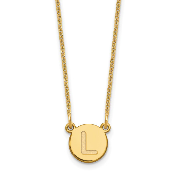 14k Yellow Gold Tiny Circle Block Letter L Initial Necklace