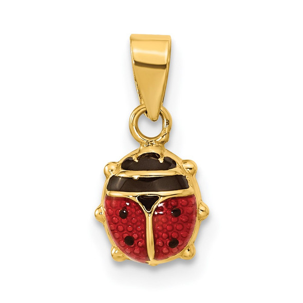 14k Yellow Gold Polished Red/Black Enamel Ladybug Pendant XCH689