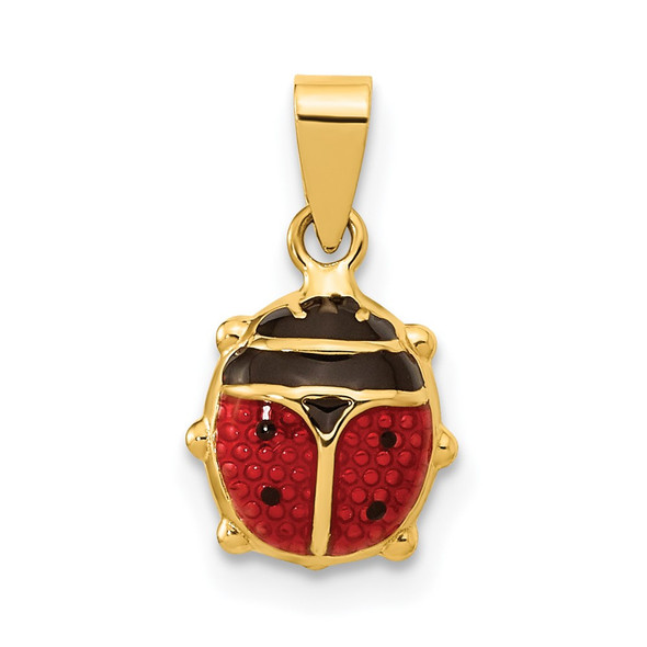 14k Yellow Gold Polished Red/Black Enamel Ladybug Pendant XCH688